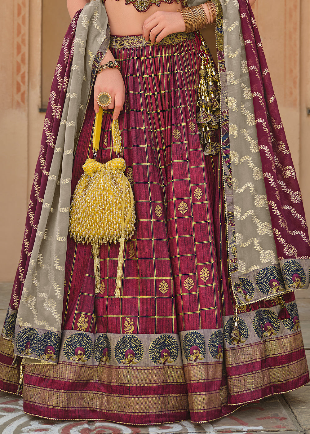 Purple & Grey Lehenga Choli in Banarasi Silk with Exquisite Embroidery