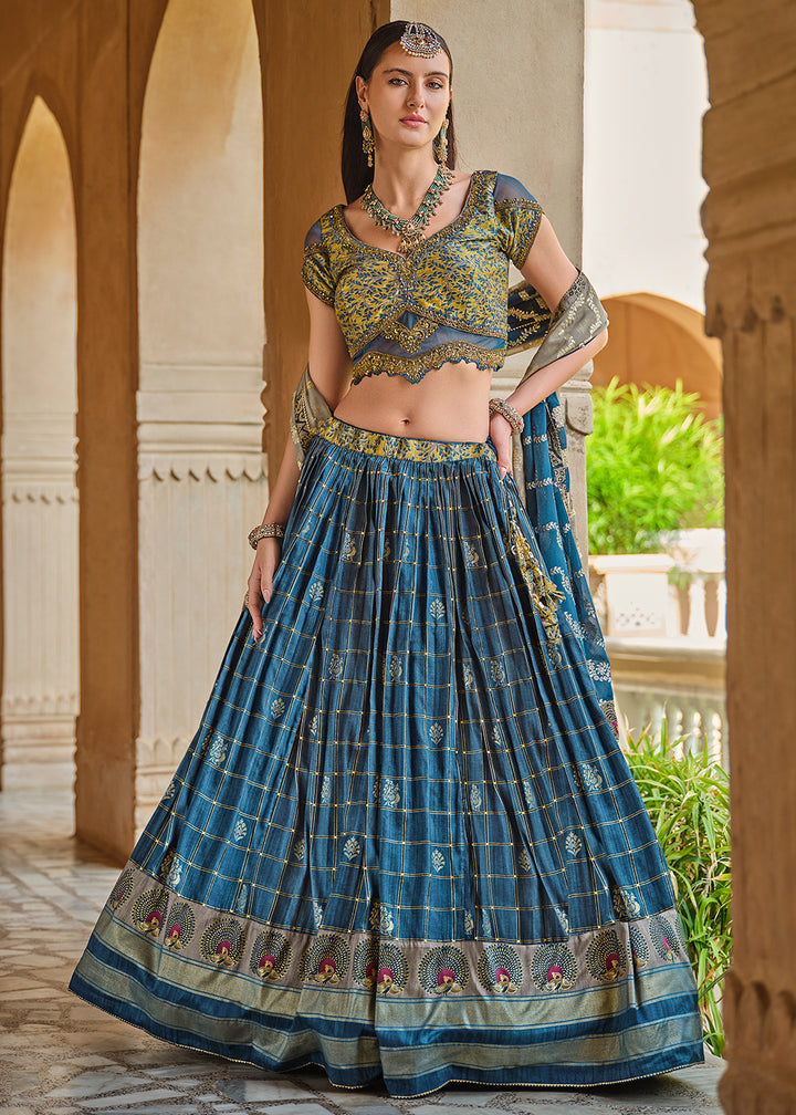 Maximum Blue Lehenga Choli in Banarasi Silk with Exquisite Embroidery