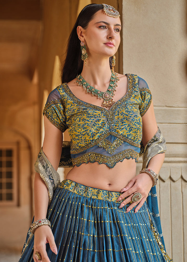 Maximum Blue Lehenga Choli in Banarasi Silk with Exquisite Embroidery