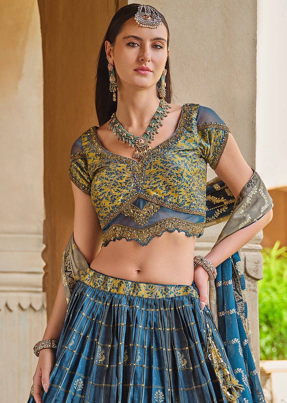 Maximum Blue Lehenga Choli in Banarasi Silk with Exquisite Embroidery