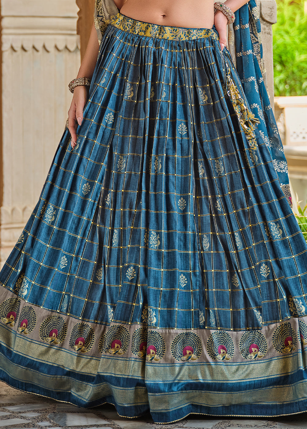 Maximum Blue Lehenga Choli in Banarasi Silk with Exquisite Embroidery