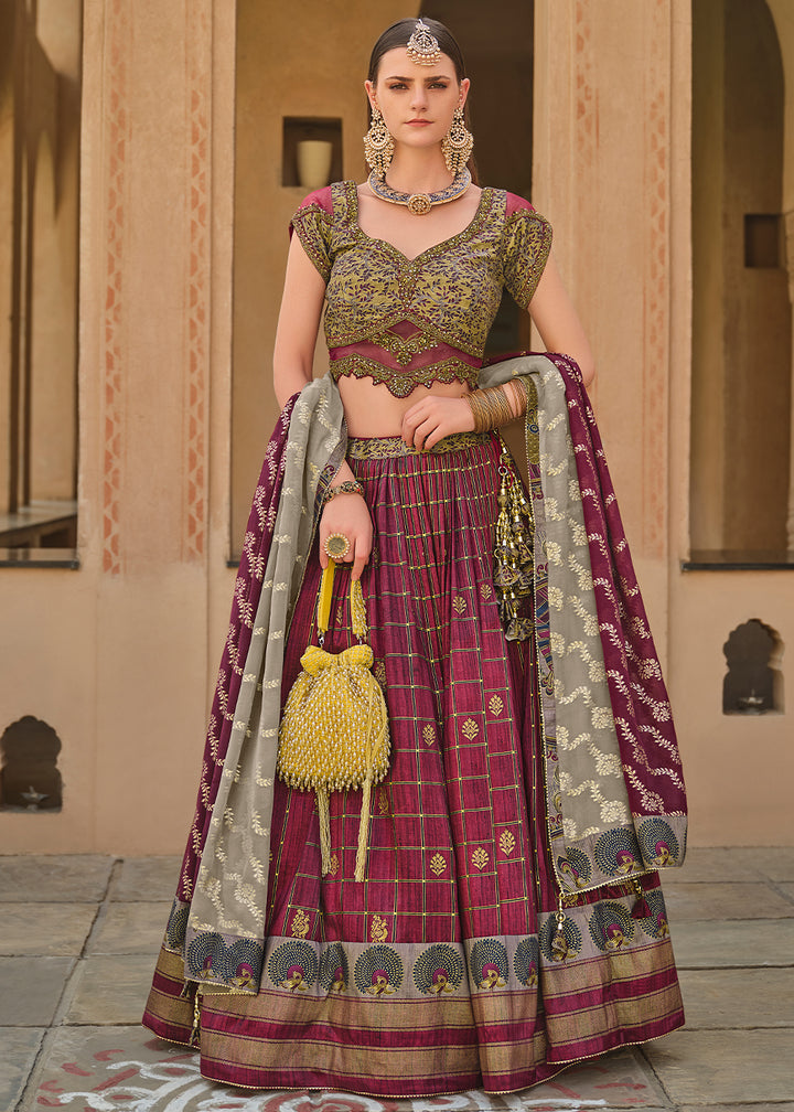 Purple & Grey Lehenga Choli in Banarasi Silk with Exquisite Embroidery