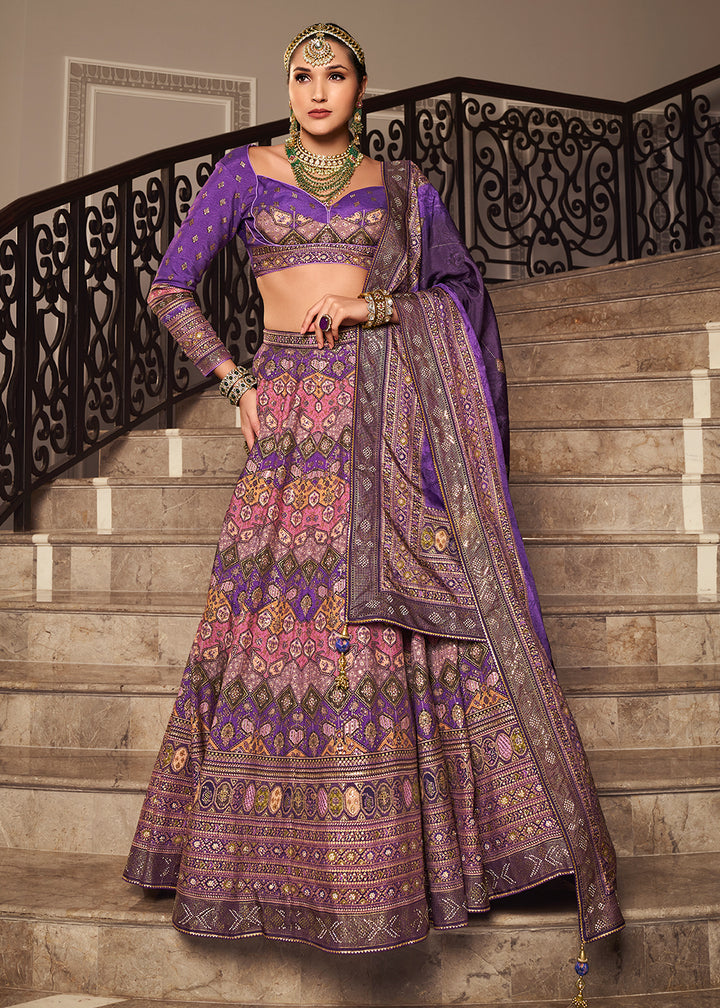 Shades Of Purple Intricate Embroidered Lehenga Choli in Banarasi Silk – Bridal Wear