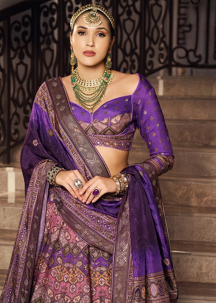 Shades Of Purple Intricate Embroidered Lehenga Choli in Banarasi Silk – Bridal Wear