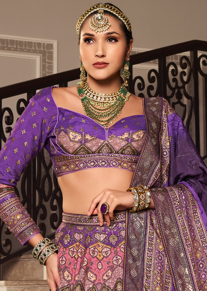 Shades Of Purple Intricate Embroidered Lehenga Choli in Banarasi Silk – Bridal Wear