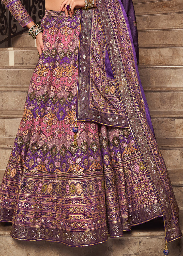 Shades Of Purple Intricate Embroidered Lehenga Choli in Banarasi Silk – Bridal Wear