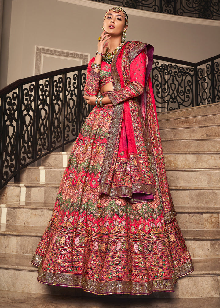 Shades Of Pink Intricate Embroidered Lehenga Choli in Banarasi Silk – Bridal Wear