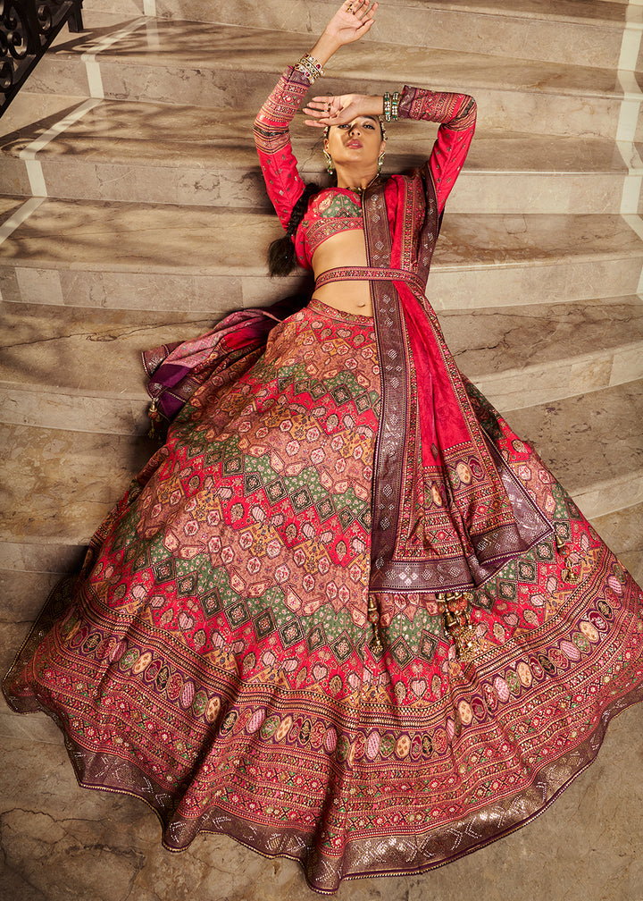 Shades Of Pink Intricate Embroidered Lehenga Choli in Banarasi Silk – Bridal Wear