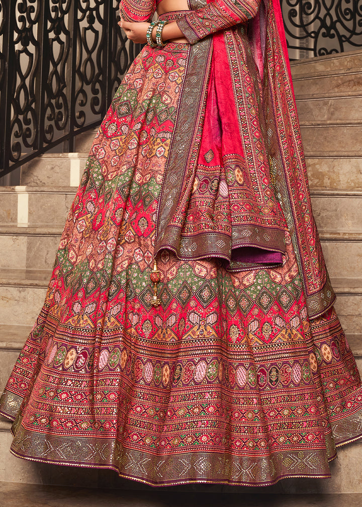 Shades Of Pink Intricate Embroidered Lehenga Choli in Banarasi Silk – Bridal Wear