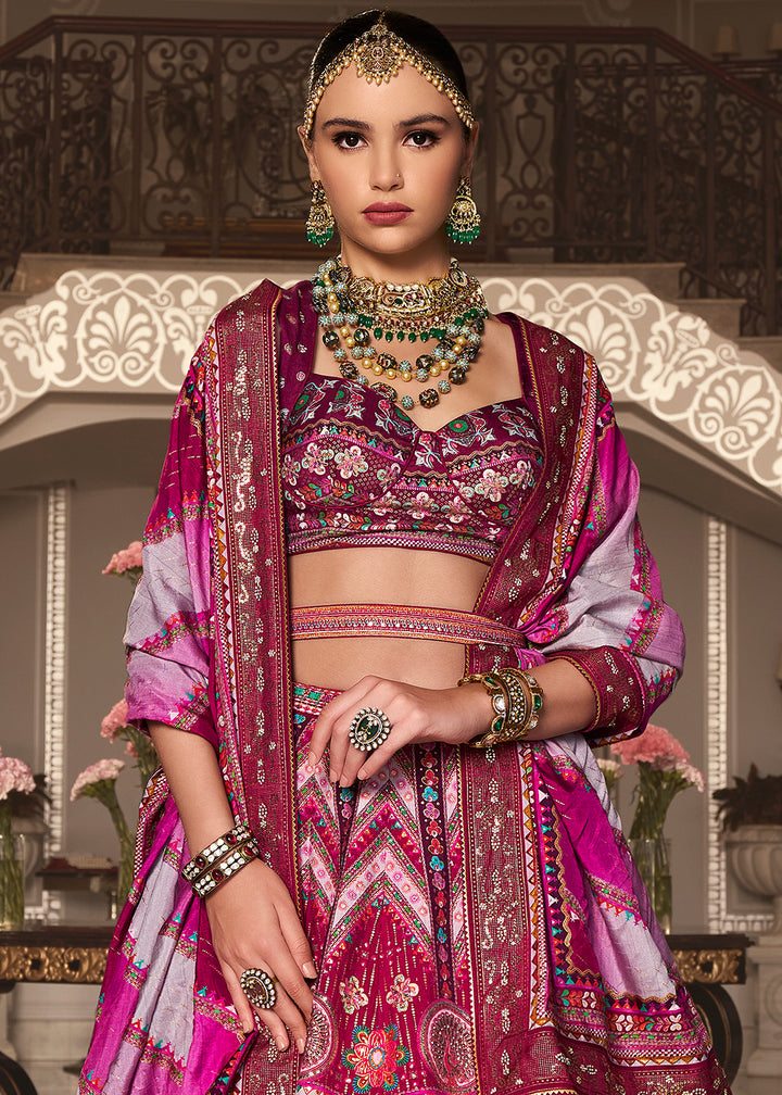 Pink & Purple Intricate Embroidered Lehenga Choli in Banarasi Silk – Bridal Wear