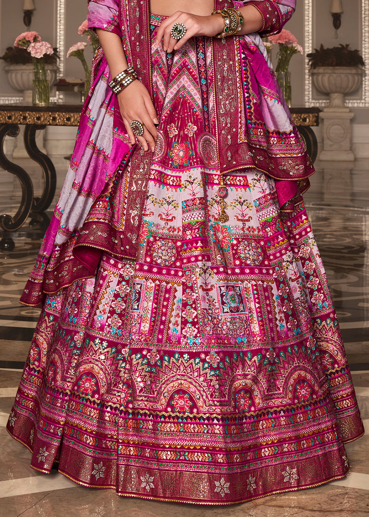 Pink & Purple Intricate Embroidered Lehenga Choli in Banarasi Silk – Bridal Wear