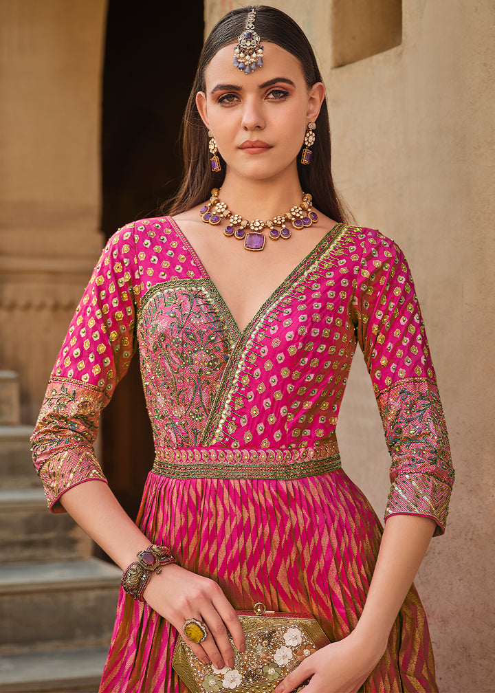 Hot Pink Anarkali Gown with Luxurious Embroidery Work for Festive Occasions