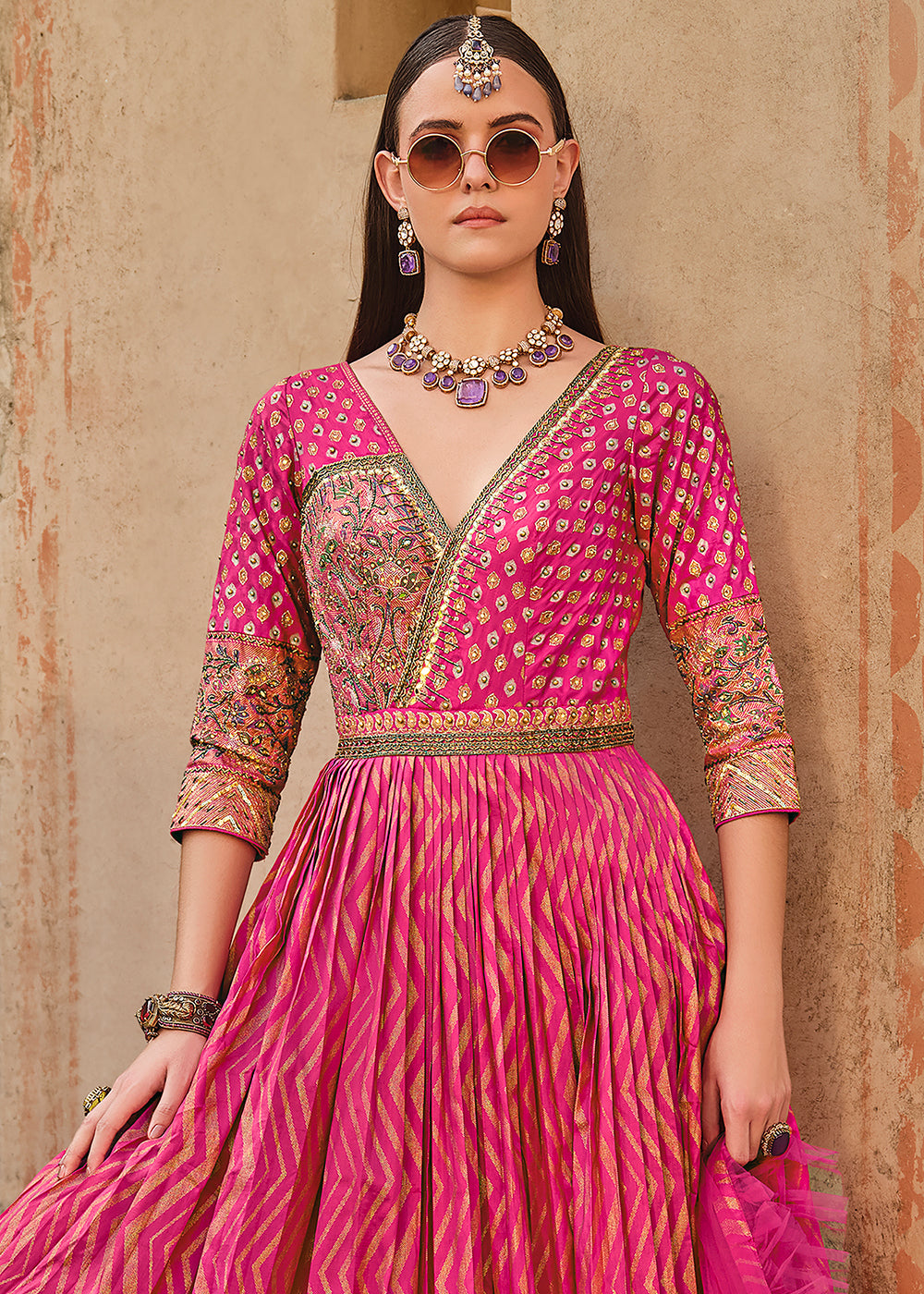 Hot Pink Anarkali Gown with Luxurious Embroidery Work for Festive Occasions