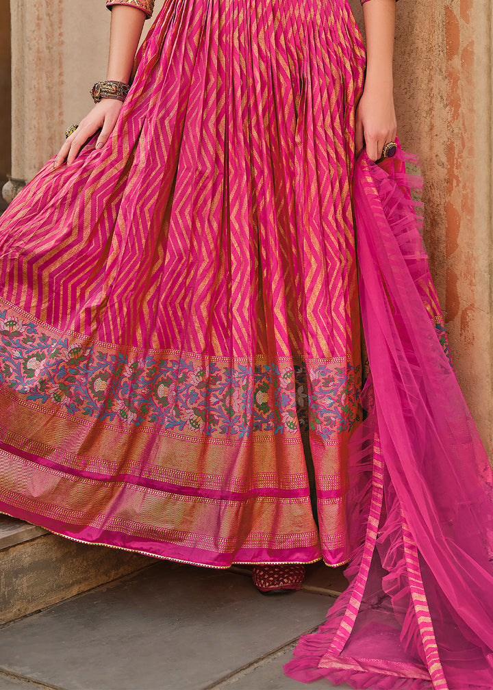 Hot Pink Anarkali Gown with Luxurious Embroidery Work for Festive Occasions