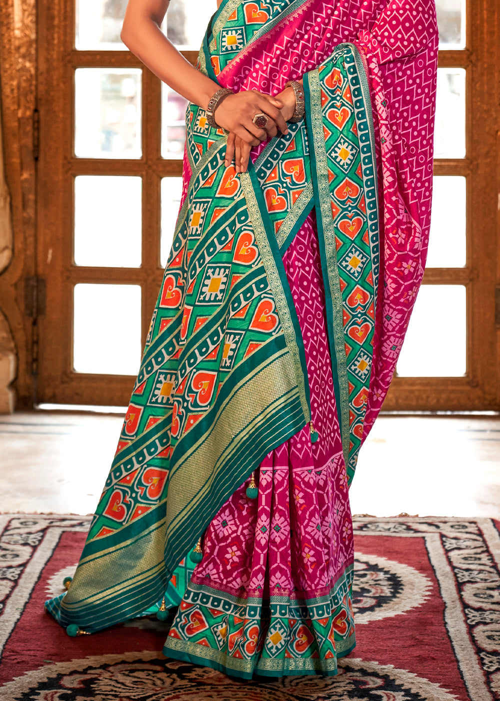 Magenta Pink Patola Printed Traditional Silk Saree