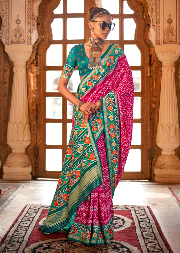 Magenta Pink Patola Printed Traditional Silk Saree