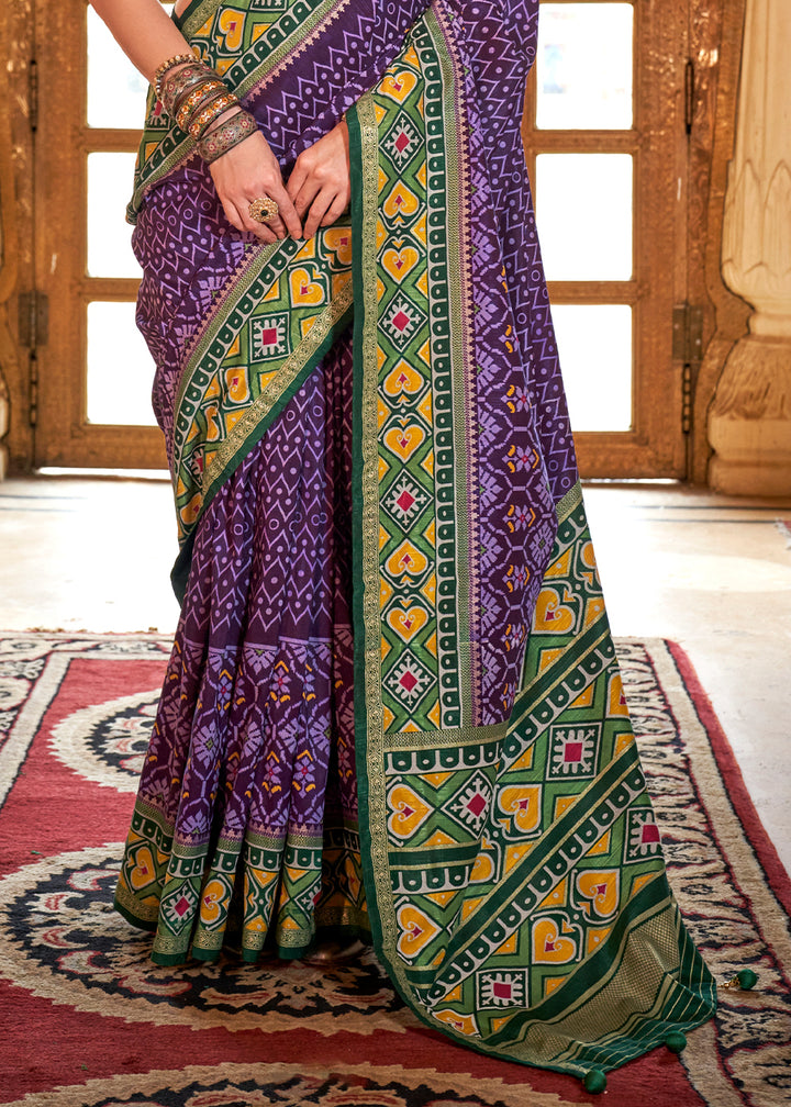 Indigo Purple Patola Printed Traditional Silk Saree