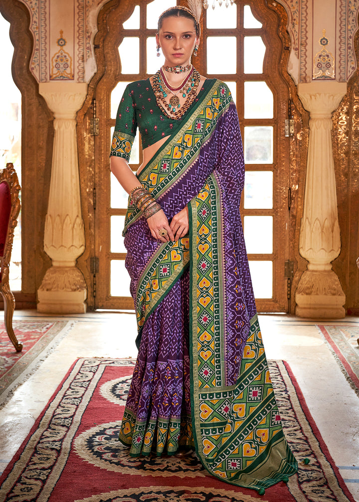 Indigo Purple Patola Printed Traditional Silk Saree