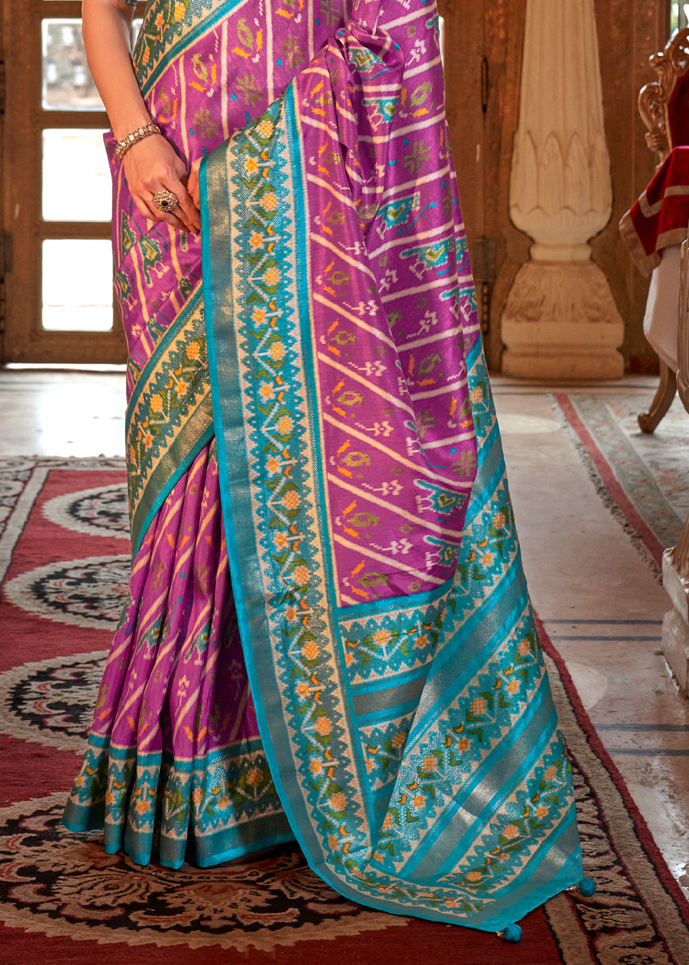 Fandango Purple Patola Printed Traditional Silk Saree