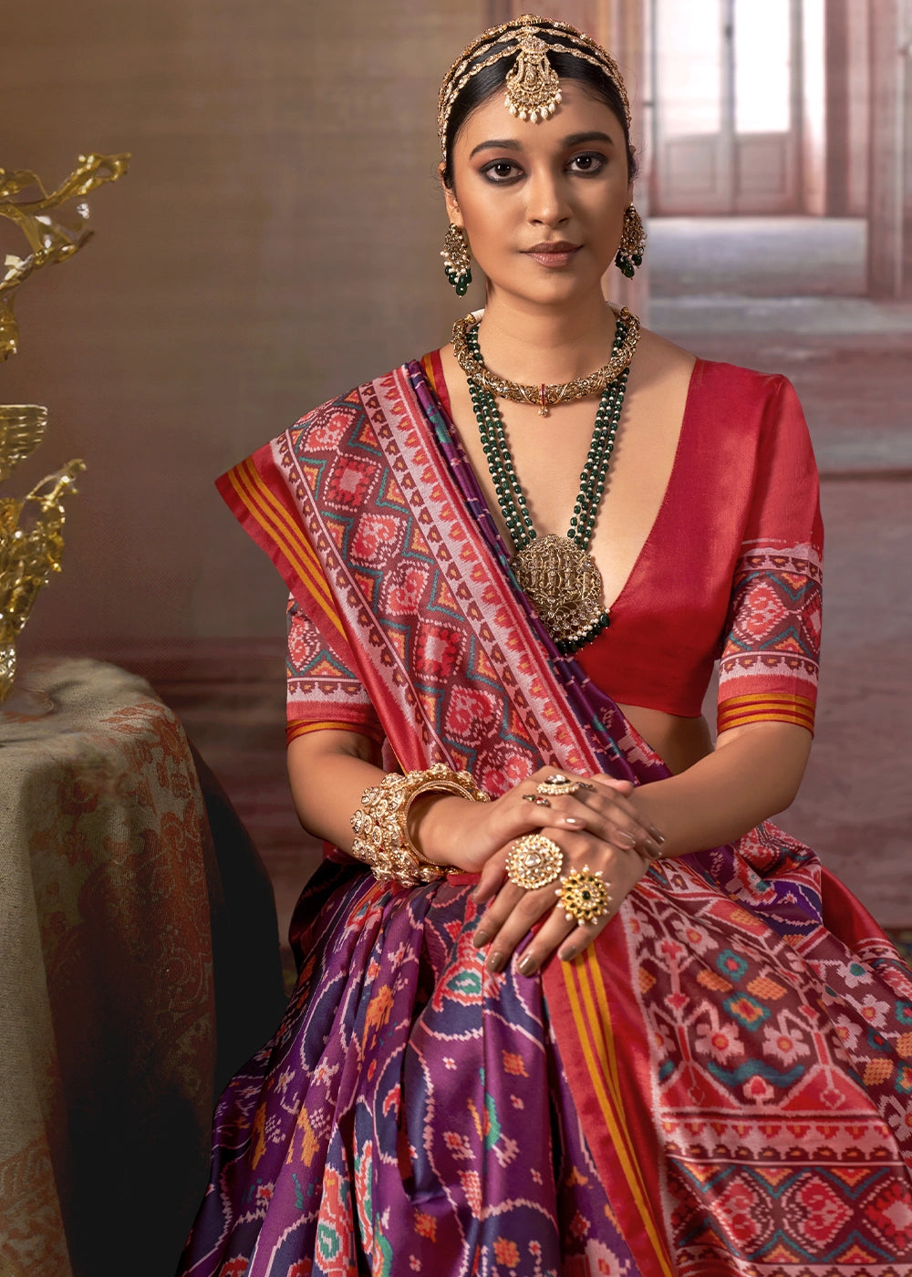 Purple & Red Patan Patola Printed Silk Saree