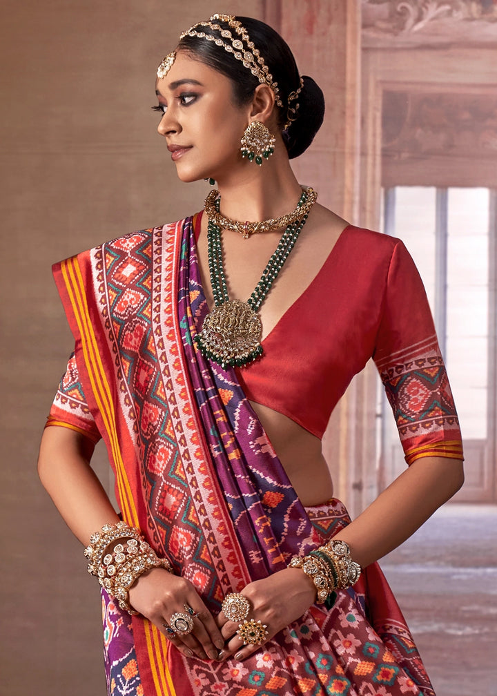 Purple & Red Patan Patola Printed Silk Saree