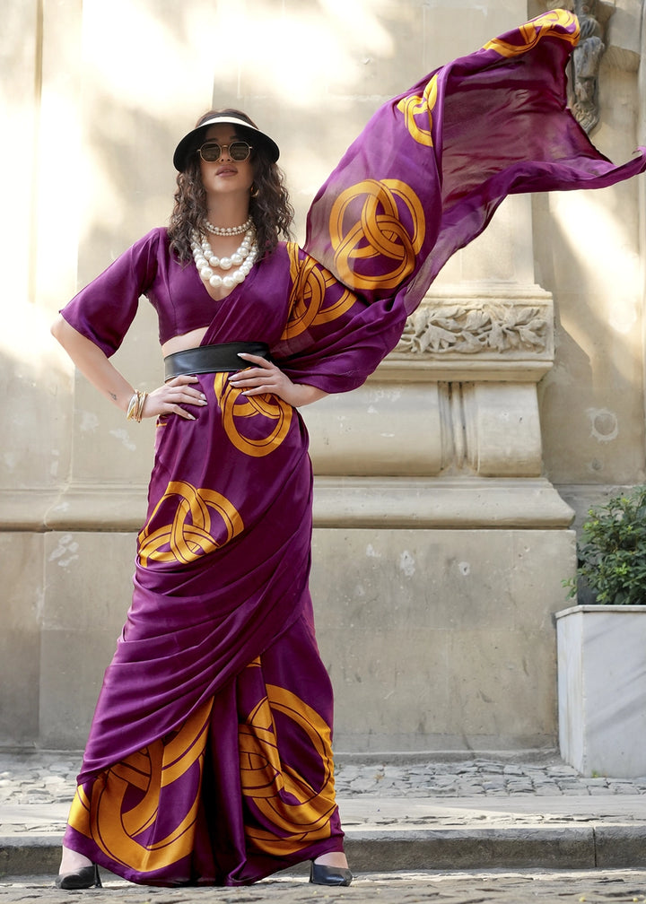 Lollipop Purple Satin Crepe Saree with Contemporary Abstract Print
