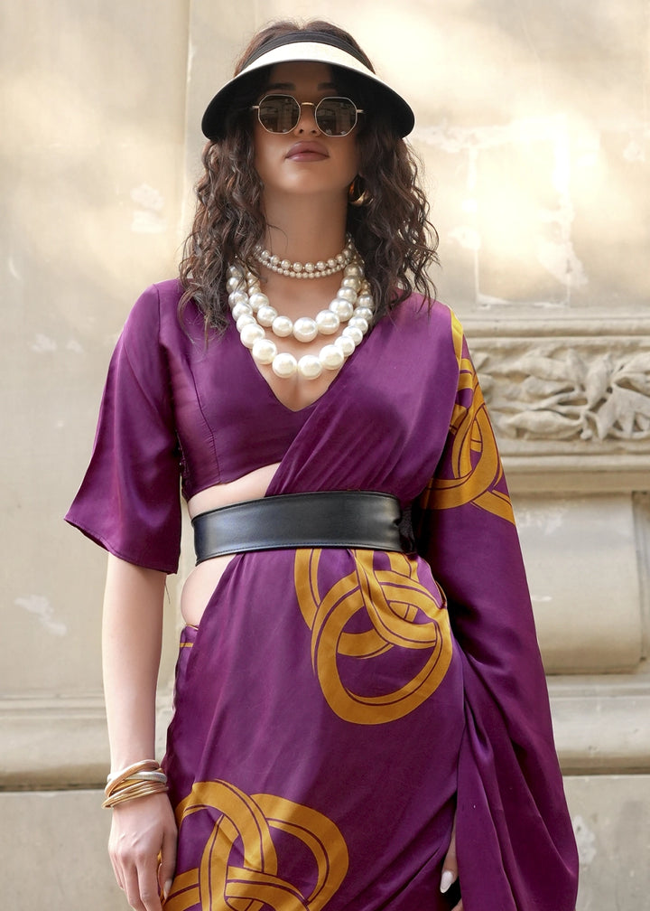 Lollipop Purple Satin Crepe Saree with Contemporary Abstract Print