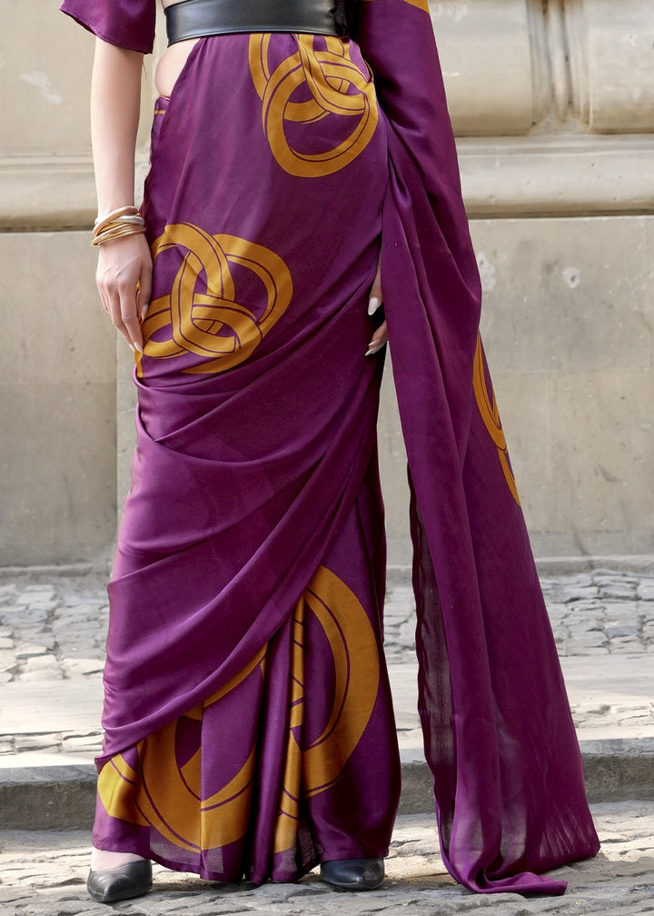 Lollipop Purple Satin Crepe Saree with Contemporary Abstract Print