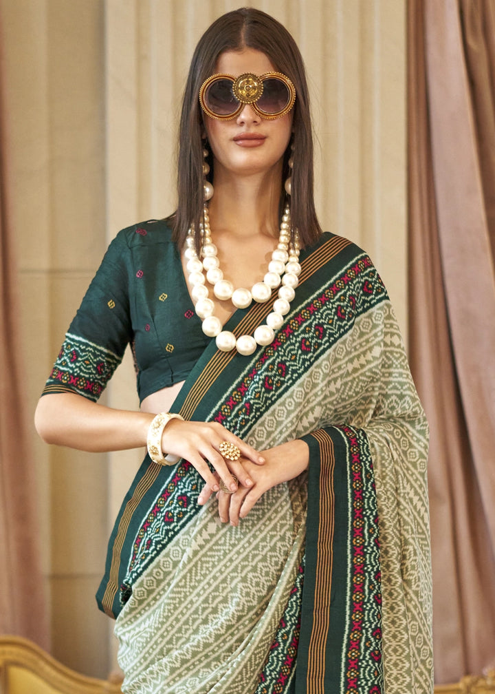 Shades Of Green Silk Saree with Traditional Double Ikat Print