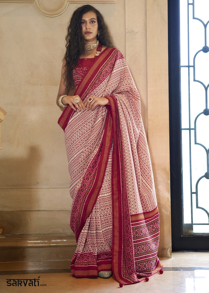 Shades Of Red Silk Saree with Traditional Double Ikat Print