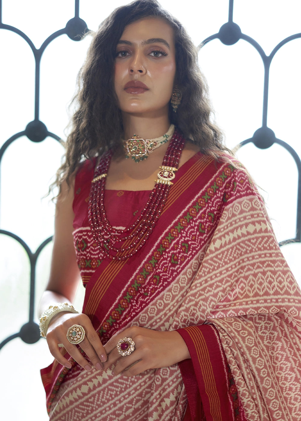 Shades Of Red Silk Saree with Traditional Double Ikat Print