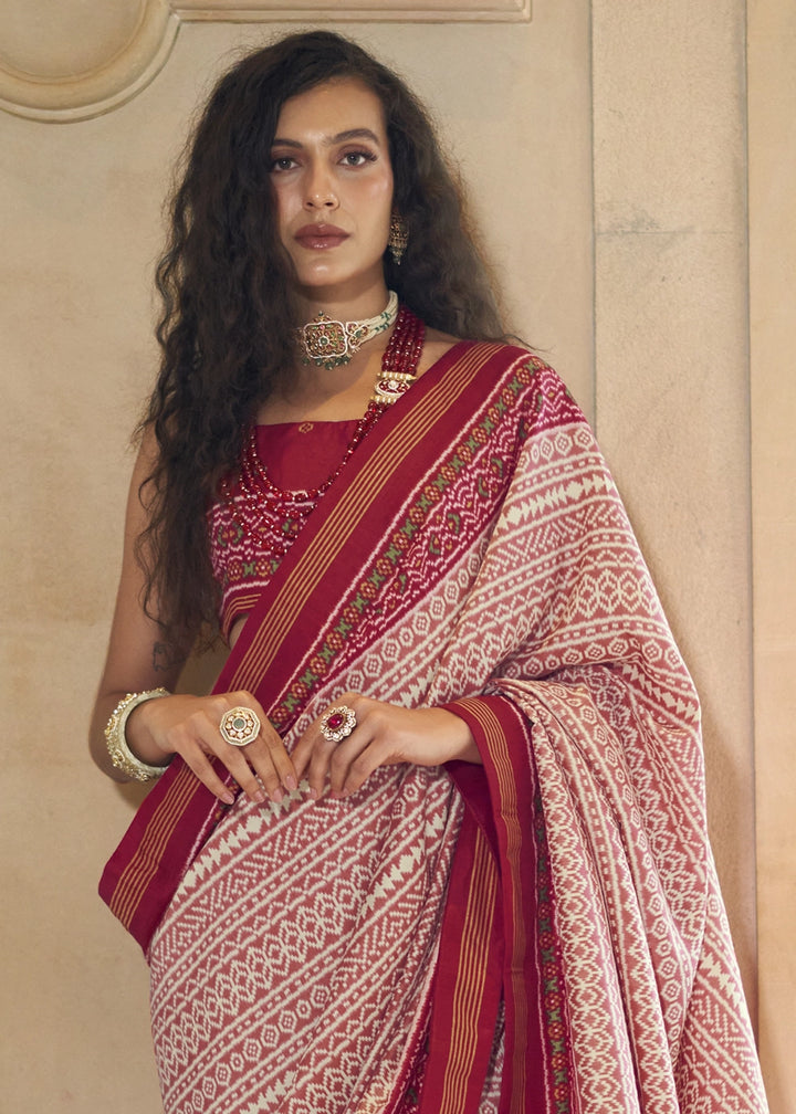 Shades Of Red Silk Saree with Traditional Double Ikat Print