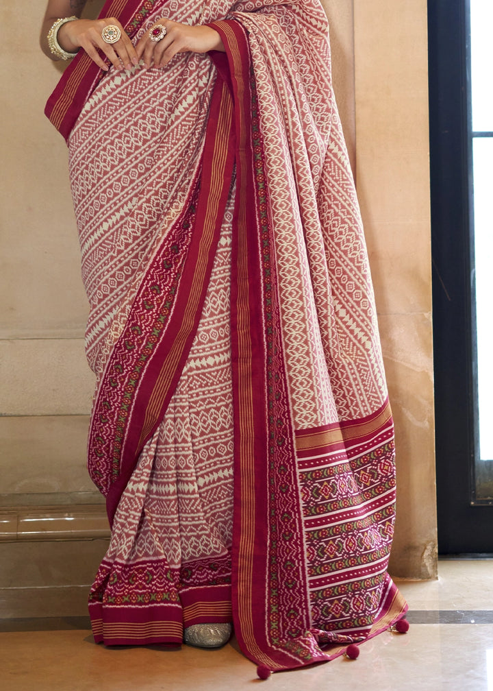 Shades Of Red Silk Saree with Traditional Double Ikat Print