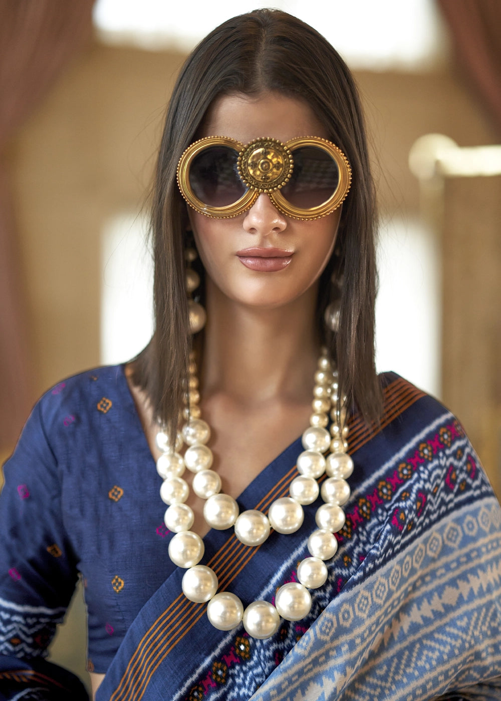 Shades Of Blue Silk Saree with Traditional Double Ikat Print