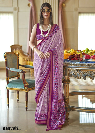 Shades Of Pink Silk Saree with Traditional Double Ikat Print