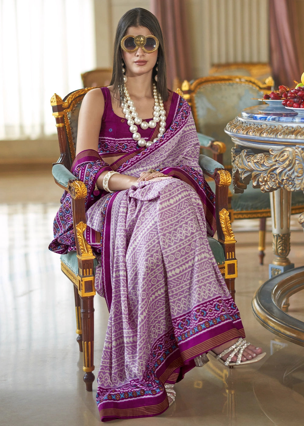 Shades Of Pink Silk Saree with Traditional Double Ikat Print