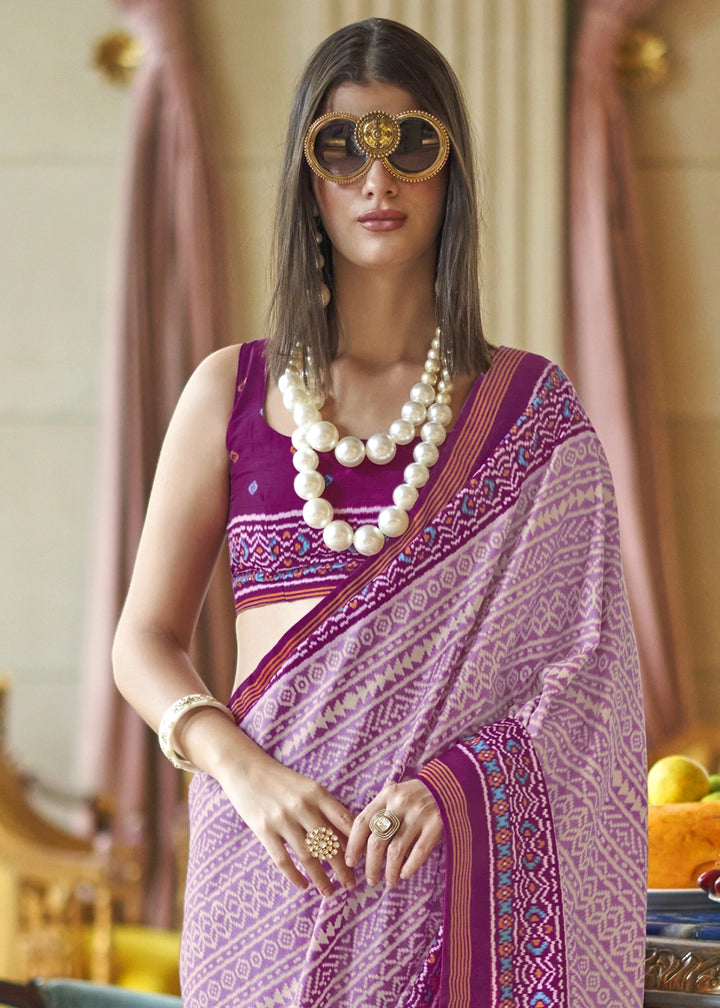 Shades Of Pink Silk Saree with Traditional Double Ikat Print