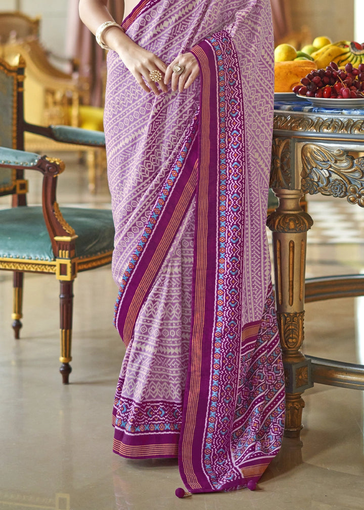 Shades Of Pink Silk Saree with Traditional Double Ikat Print