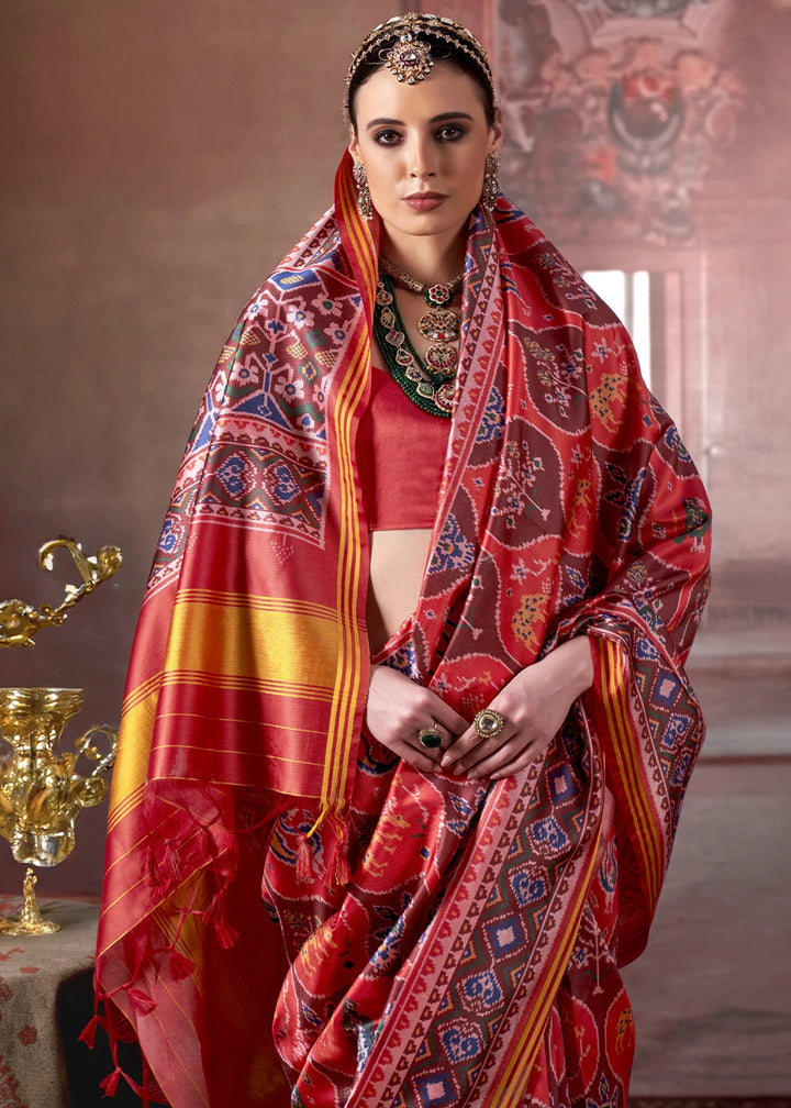 Candy Red Patan Patola Printed Silk Saree