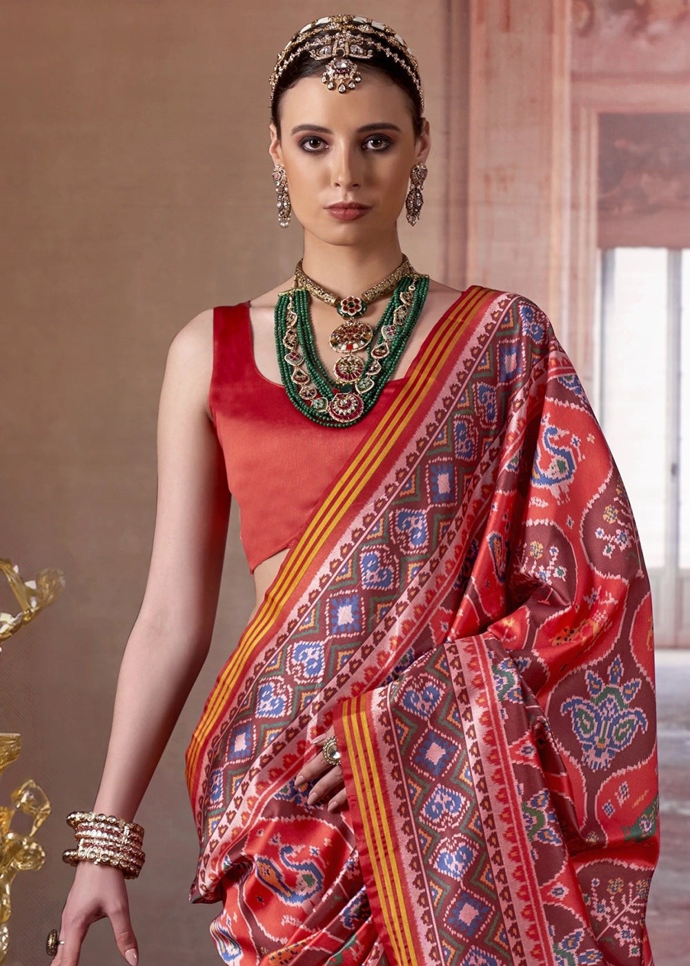 Candy Red Patan Patola Printed Silk Saree