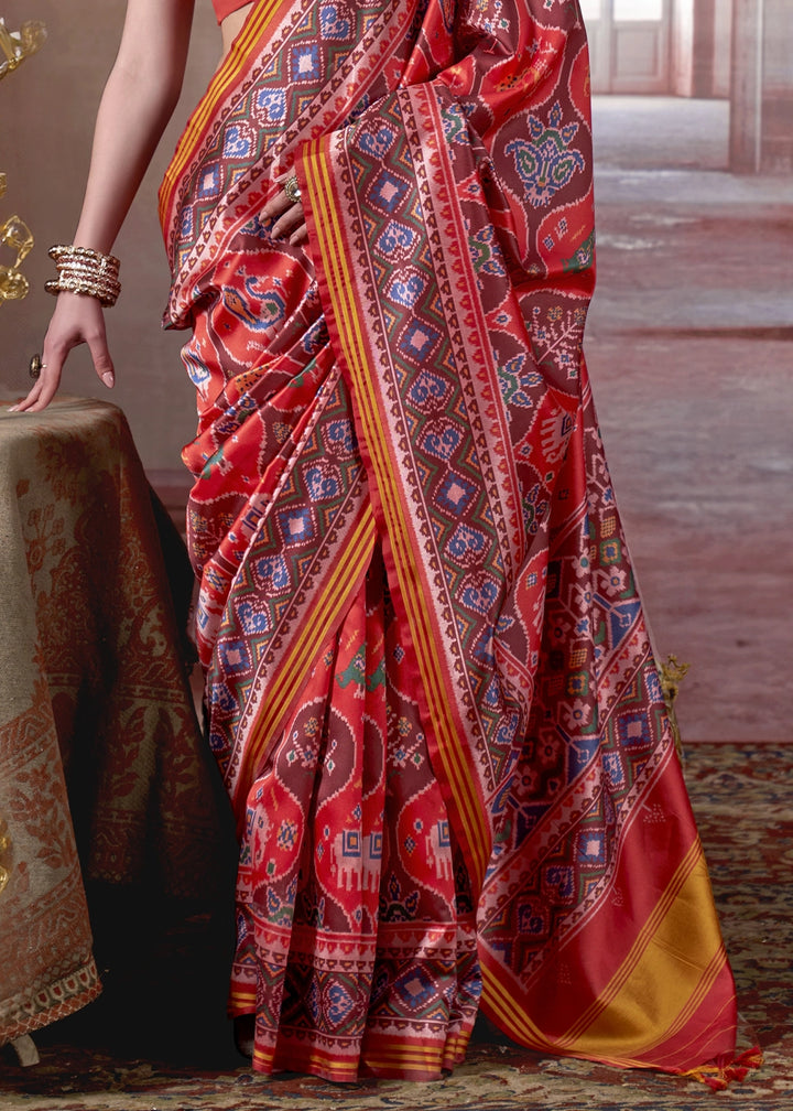 Candy Red Patan Patola Printed Silk Saree