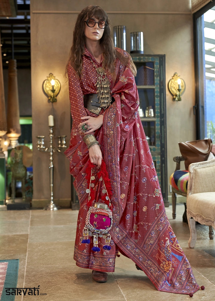 Steel Blue Silk Saree with All-Over Floral Design