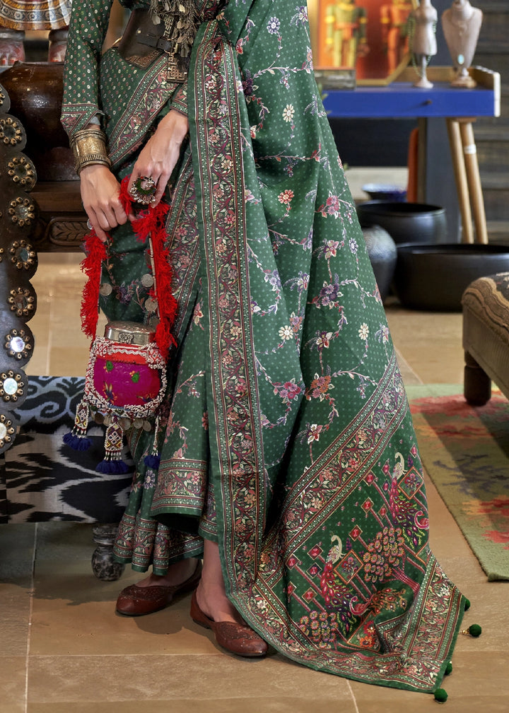 Sea Green Silk Saree with All-Over Floral Design