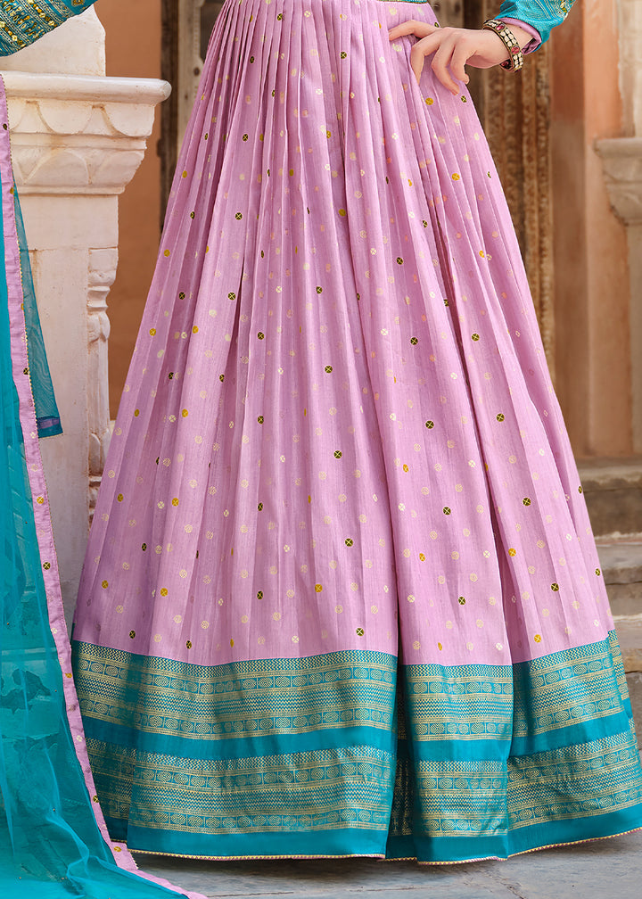 Blue & Purple Anarkali Gown with Luxurious Embroidery Work for Festive Occasions