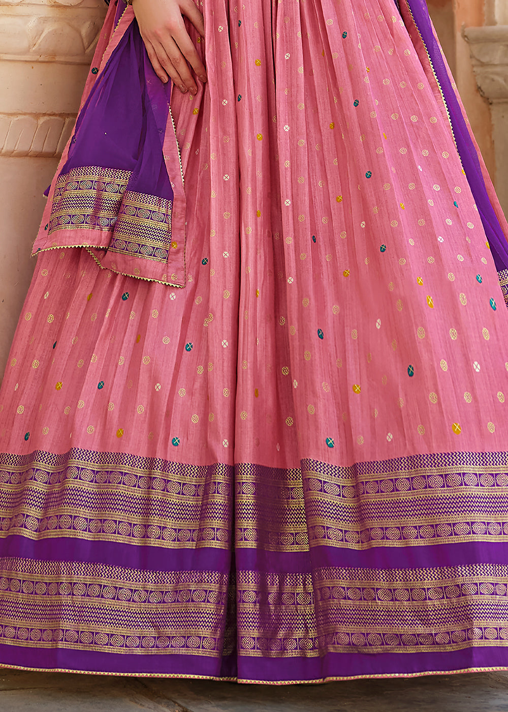 Purple & Pink Anarkali Gown with Luxurious Embroidery Work for Festive Occasions