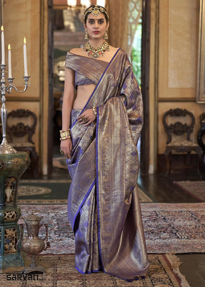Metallic Purple Tissue Silk Saree with Intricate Zari Weaving