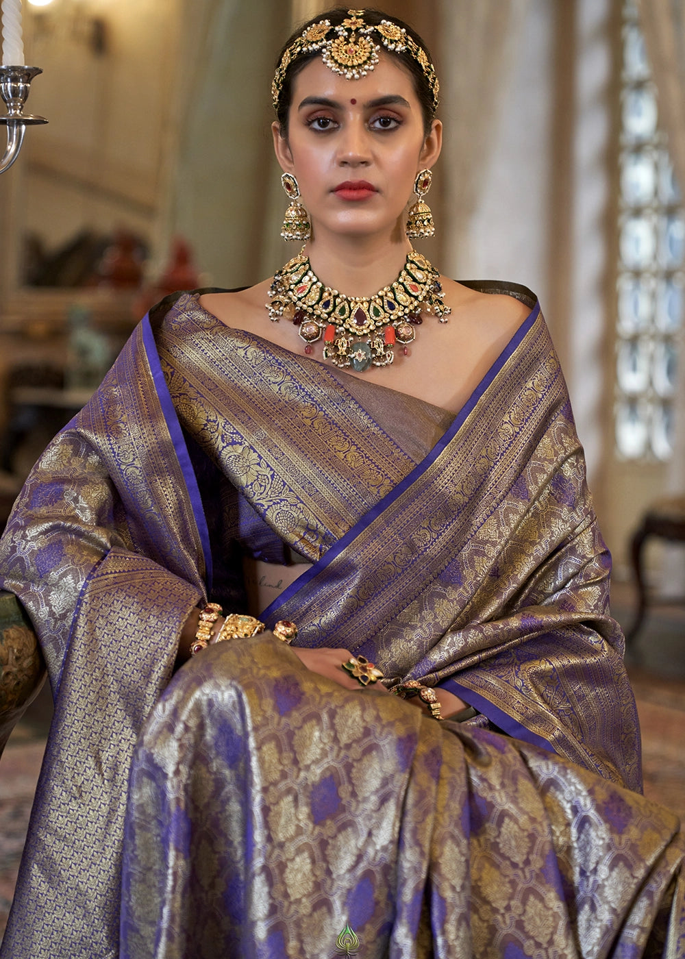 Metallic Purple Tissue Silk Saree with Intricate Zari Weaving