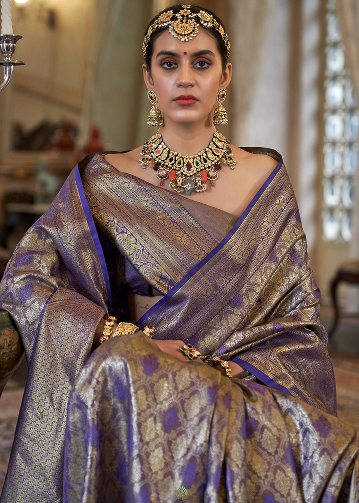 Metallic Purple Tissue Silk Saree with Intricate Zari Weaving