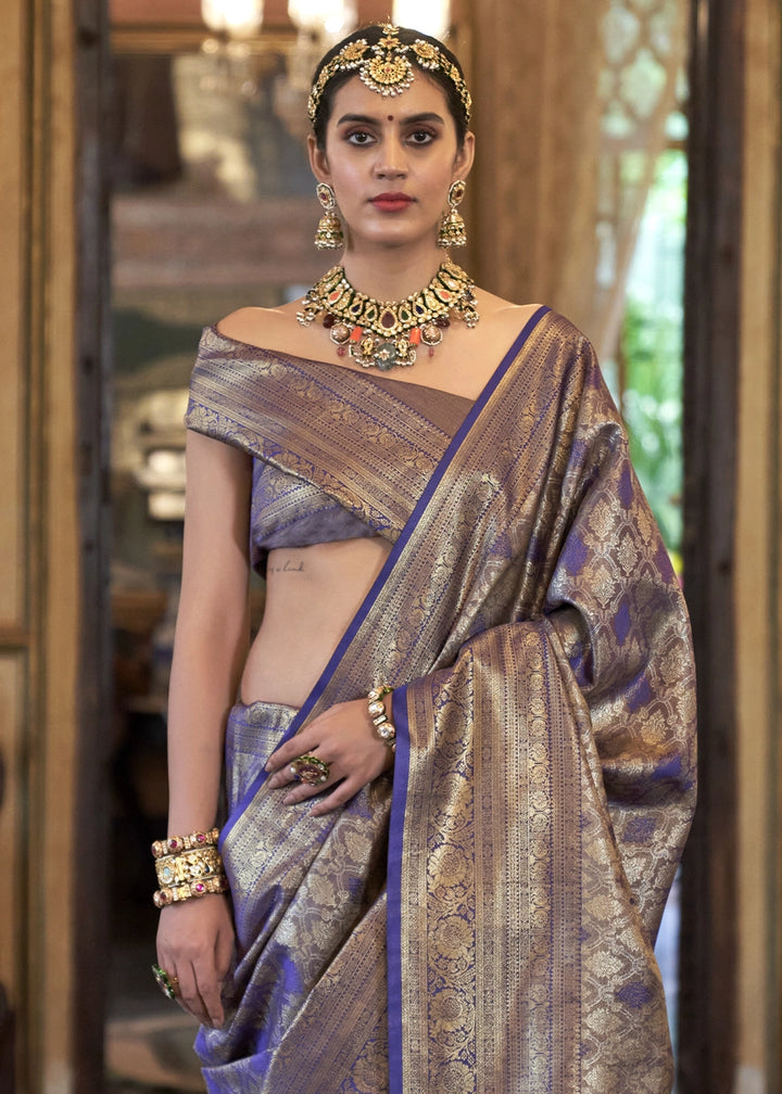 Metallic Purple Tissue Silk Saree with Intricate Zari Weaving