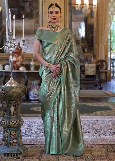 Paris Green Tissue Silk Saree with Intricate Zari Weaving